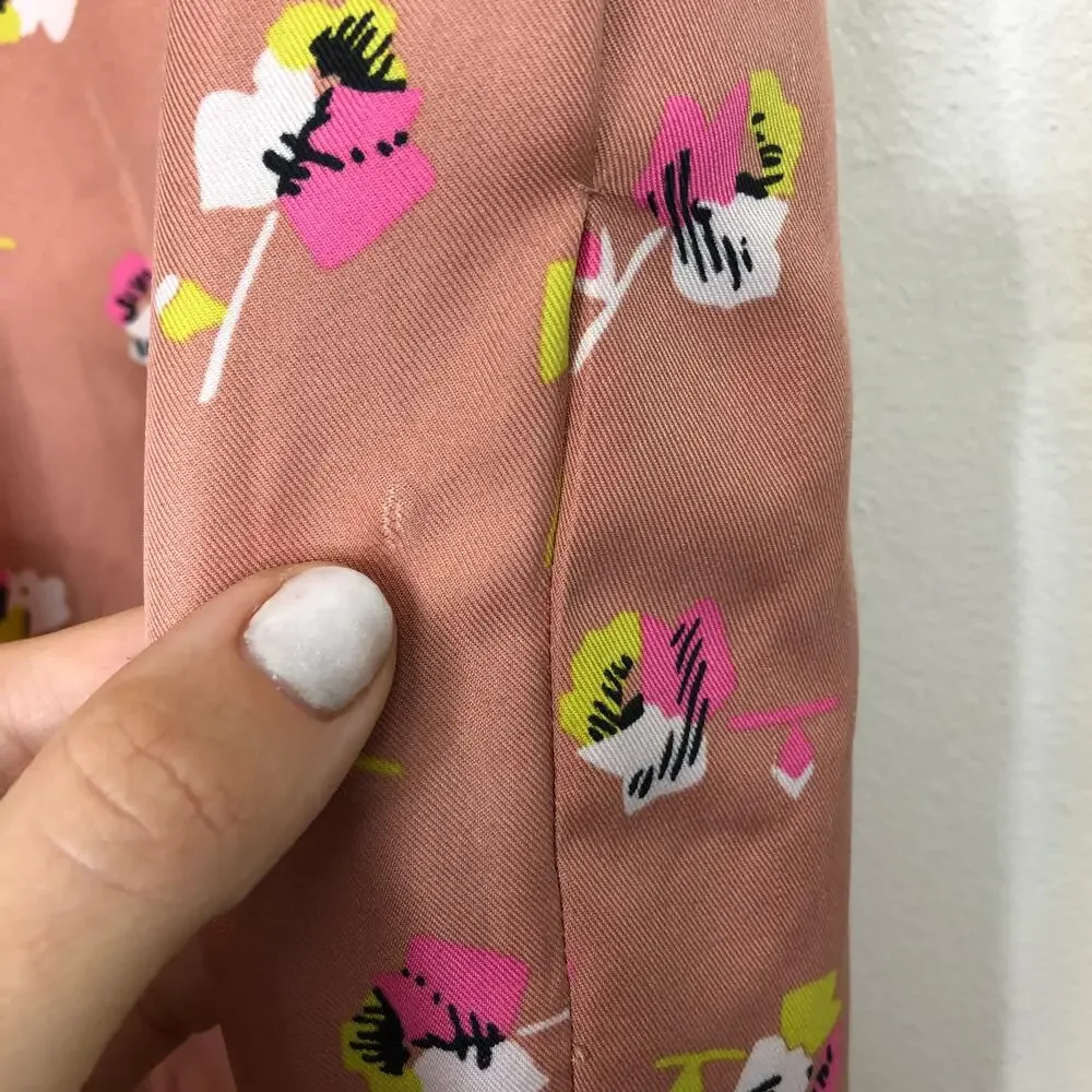 J. Crew Pants Pink Floral Pansies Print Satin Skinny Leg Pull On Trouser 0
